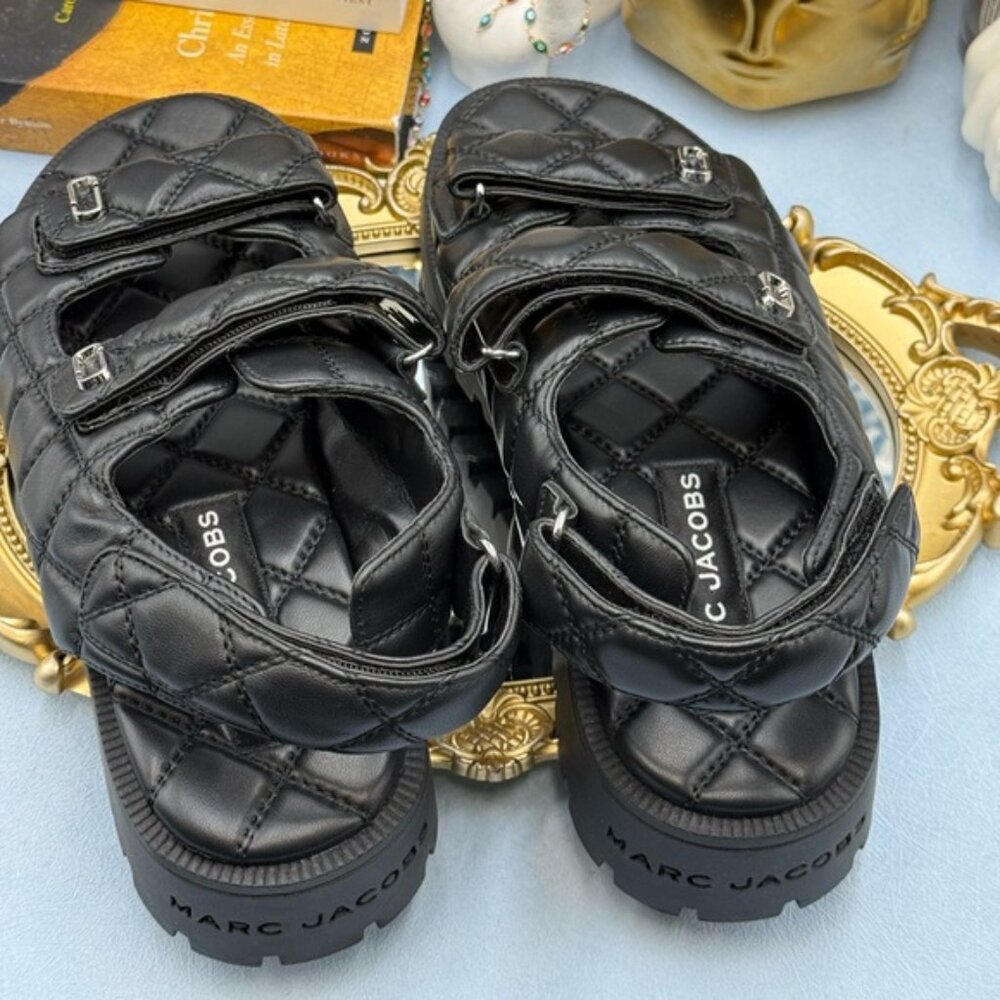 🆕 MARC JACOBS 🧿 NWOB The Quilted Sunny Leather Dad Sandals, Black - Sz 39 US 9 - Picture 13 of 16